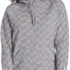 Champion Women's Powerblend Fleece Print Hoodie For Women Grey Aop