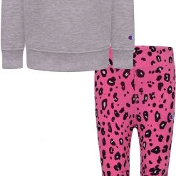 Champion Girls' Leopard Hoodie & Legging Set For Girls' Knockout Pink