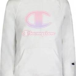 Champion Girls' Ombre Script French Terry Hoodie For Girls' White