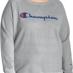 Champion Women's Plus Size Powerblend Boyfriend Logo Crew Sweatshirt For Women Black