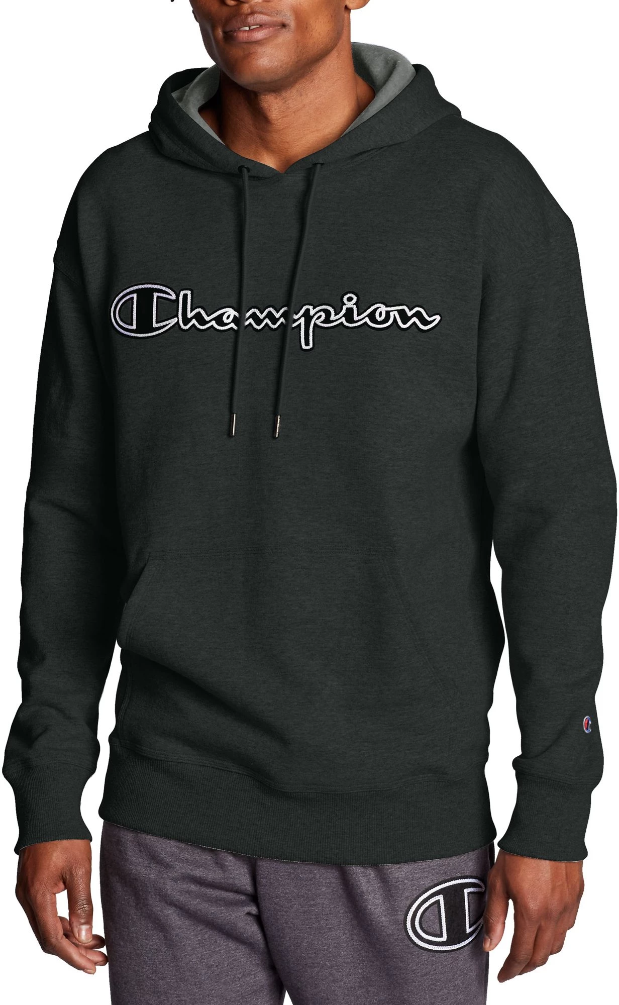 Champion Men's Powerblend Fleece Chainstitch Outline Script Logo Hoodie For Men Black 3 Champion Men's Powerblend Fleece Chainstitch Outline Script Logo Hoodie For Men Black