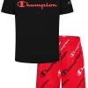 Champion Boys' Classic Script Short Sleeve Set For Boys' Black/scarlet
