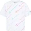 Champion Girls' AOP Script Boxy T-Shirt For Girls' White