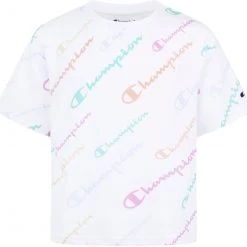 Champion Girls' AOP Script Boxy T-Shirt For Girls' White