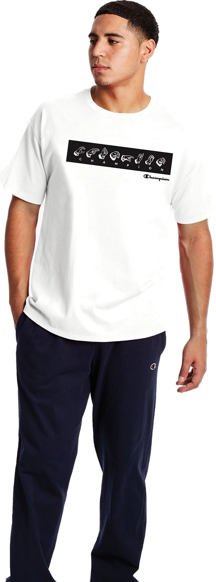 Champion Men's Sign Language Short Sleeve Graphic T-Shirt For Men White 3 Champion Men's Sign Language Short Sleeve Graphic T-Shirt For Men White