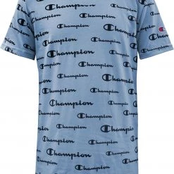Champion Boys' Allover Print Script T-Shirt For Boys' Team Light Blue