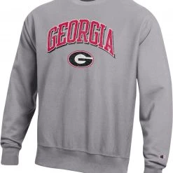 Champion Men's Georgia Bulldogs Grey Pullover Crew Sweatshirt For Men