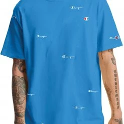 Champion Men's Heritage All Over Logo Graphic T-Shirt For Men Blue Jay