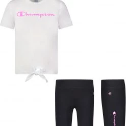 Champion Little Girls' Tie T-Shirt And Bike Shorts Set For Girls' White/black