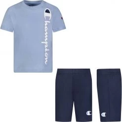Champion Little Boys' Vertical Script T-Shirt And Shorts Set For Girls' Off The Grid Green