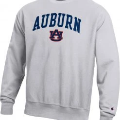 Champion Men's Auburn Tigers Grey Reverse Weave Crew Sweatshirt For Men