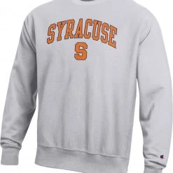 Champion Men's Syracuse Orange Grey Reverse Weave Crew Sweatshirt For Men