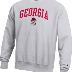 Champion Men's Georgia Bulldogs Grey Reverse Weave Crew Sweatshirt For Men
