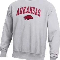 Champion Men's Arkansas Razorbacks Grey Reverse Weave Crew Sweatshirt For Men