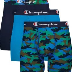 Champion Men's Total Support Pouch Boxer Briefs - 3 Pack For Men Blu Camo Prt/balb Blu/nvy