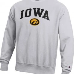Champion Men's Iowa Hawkeyes Grey Reverse Weave Crew Sweatshirt For Men