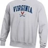 Champion Men's Virginia Cavaliers Grey Reverse Weave Crew Sweatshirt For Men
