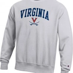 Champion Men's Virginia Cavaliers Grey Reverse Weave Crew Sweatshirt For Men