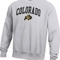 Champion Men's Colorado Buffaloes Grey Reverse Weave Crew Sweatshirt For Men