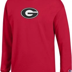 Champion Men's Georgia Bulldogs Red Wordmark Long Sleeve T-Shirt For Men