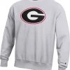 Champion Men's Georgia Bulldogs Grey Reverse Weave Crew Sweatshirt For Men