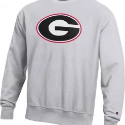 Champion Men's Georgia Bulldogs Grey Reverse Weave Crew Sweatshirt For Men