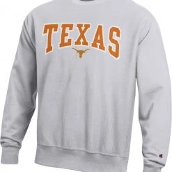 Champion Men's Texas Longhorns Grey Reverse Weave Crew Sweatshirt For Men