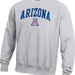 Champion Men's Arizona Wildcats Grey Reverse Weave Crew Sweatshirt For Men
