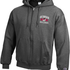 Champion Men's Georgia Bulldogs Grey Powerblend Full-Zip Hoodie For Men