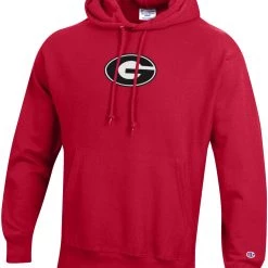 Champion Men's Georgia Bulldogs Red Reverse Weave Crew Pullover Sweatshirt For Men