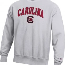 Champion Men's South Carolina Gamecocks Grey Reverse Weave Crew Sweatshirt For Men