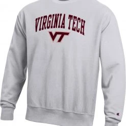Champion Men's Virginia Tech Hokies Grey Reverse Weave Crew Sweatshirt For Men