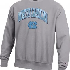 Champion Men's North Carolina Tar Heels Grey Pullover Crew Sweatshirt For Men