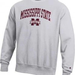 Champion Men's Mississippi State Bulldogs Grey Reverse Weave Crew Sweatshirt For Men