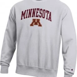 Champion Men's Minnesota Golden Gophers Grey Reverse Weave Crew Sweatshirt For Men