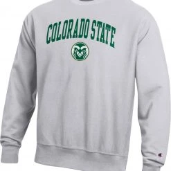 Champion Men's Colorado State Rams Grey Reverse Weave Crew Sweatshirt For Men