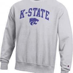 Champion Men's Kansas State Wildcats Grey Reverse Weave Crew Sweatshirt For Men