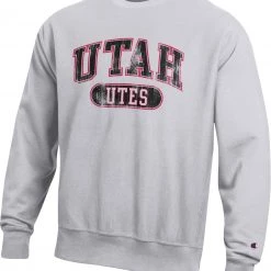 Champion Men's Utah Utes Grey Reverse Weave Crew Pullover Sweatshirt For Men