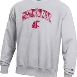 Champion Men's Washington State Cougars Grey Reverse Weave Crew Pullover Sweatshirt For Men