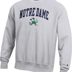 Champion Men's Notre Dame Fighting Irish Grey Reverse Weave Crew Sweatshirt For Men