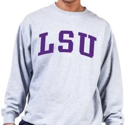 Champion Men's Big & Tall LSU Tigers Grey Reverse Weave Crew Sweatshirt For Men