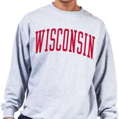Champion Men's Big & Tall Wisconsin Badgers Grey Reverse Weave Crew Sweatshirt For Men