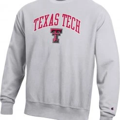 Champion Men's Texas Tech Red Raiders Grey Reverse Weave Crew Pullover Sweatshirt For Men