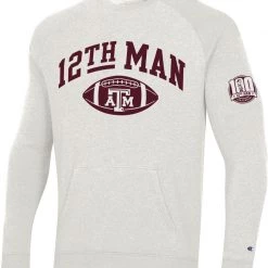 Champion Men's Texas A&M Aggies White ‘12th Man' Centennial Crew Pullover Sweatshirt For Men