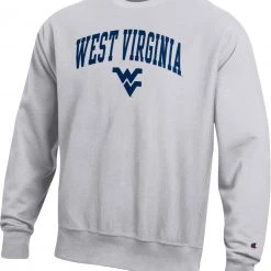 Champion Men's West Virginia Mountaineers Grey Reverse Weave Crew Sweatshirt For Men