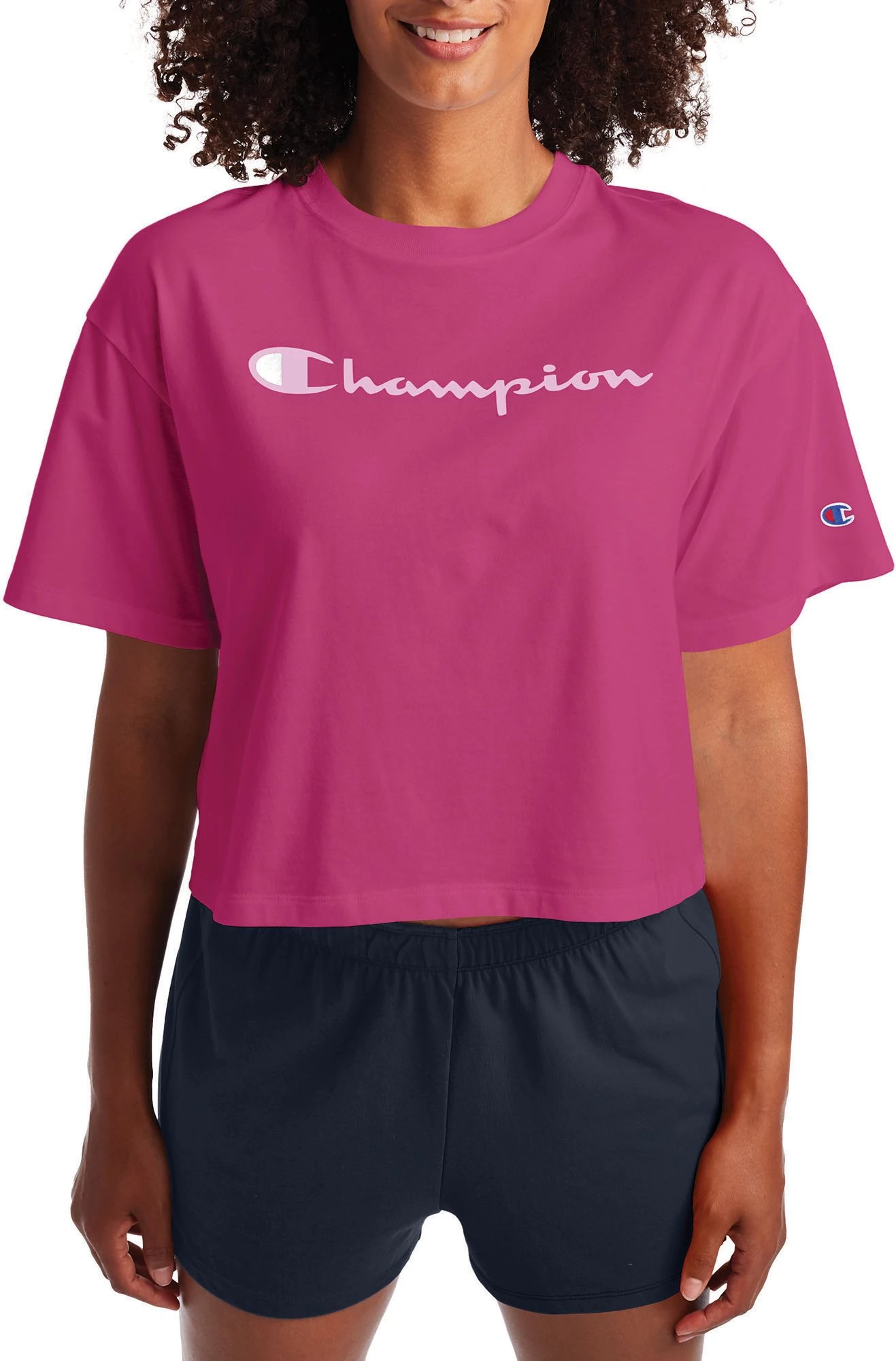 Champion Women's Cropped Script Logo Short Sleeve T-Shirt For Women Oxford Grey 3 Champion Women's Cropped Script Logo Short Sleeve T-Shirt For Women Oxford Grey