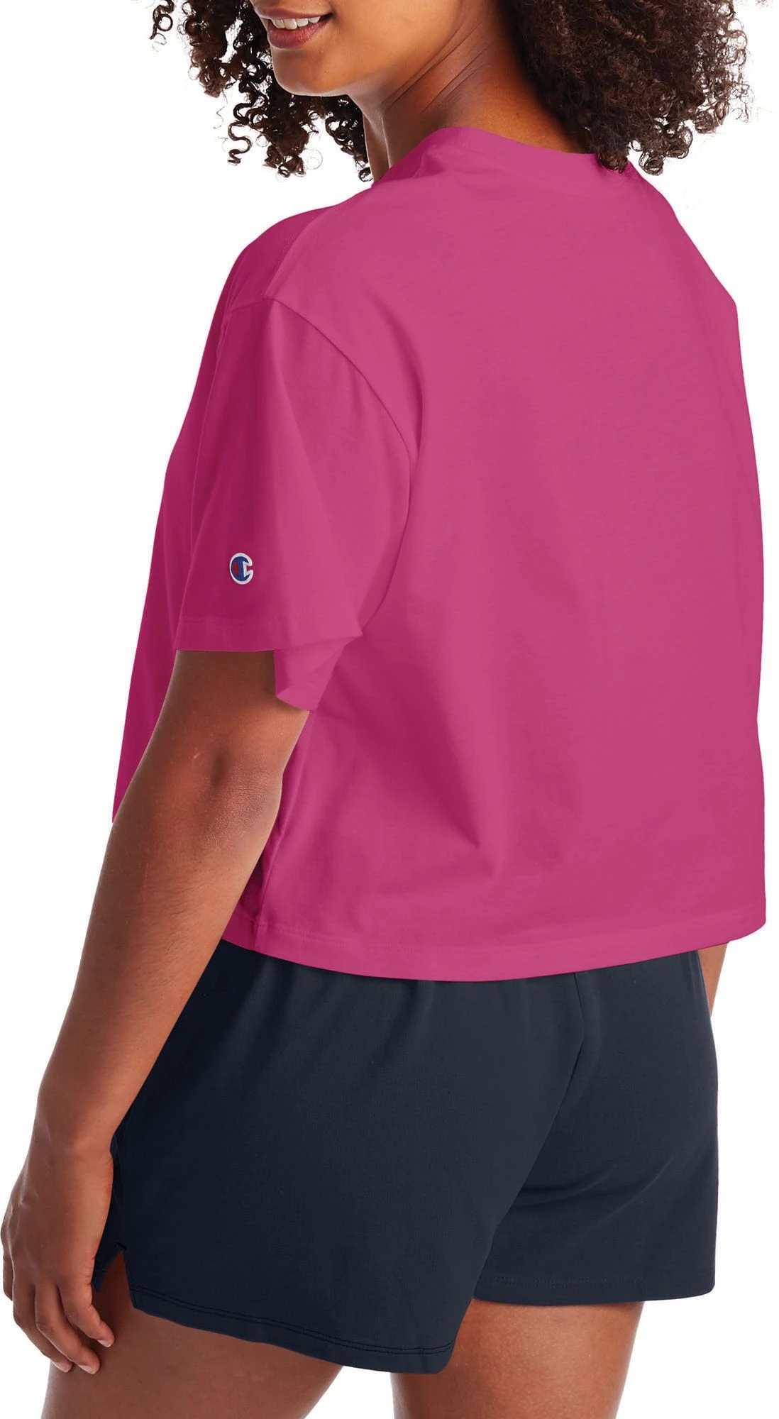 Champion Women's Cropped Script Logo Short Sleeve T-Shirt For Women Oxford Grey 4 Champion Women's Cropped Script Logo Short Sleeve T-Shirt For Women Oxford Grey - Image 2